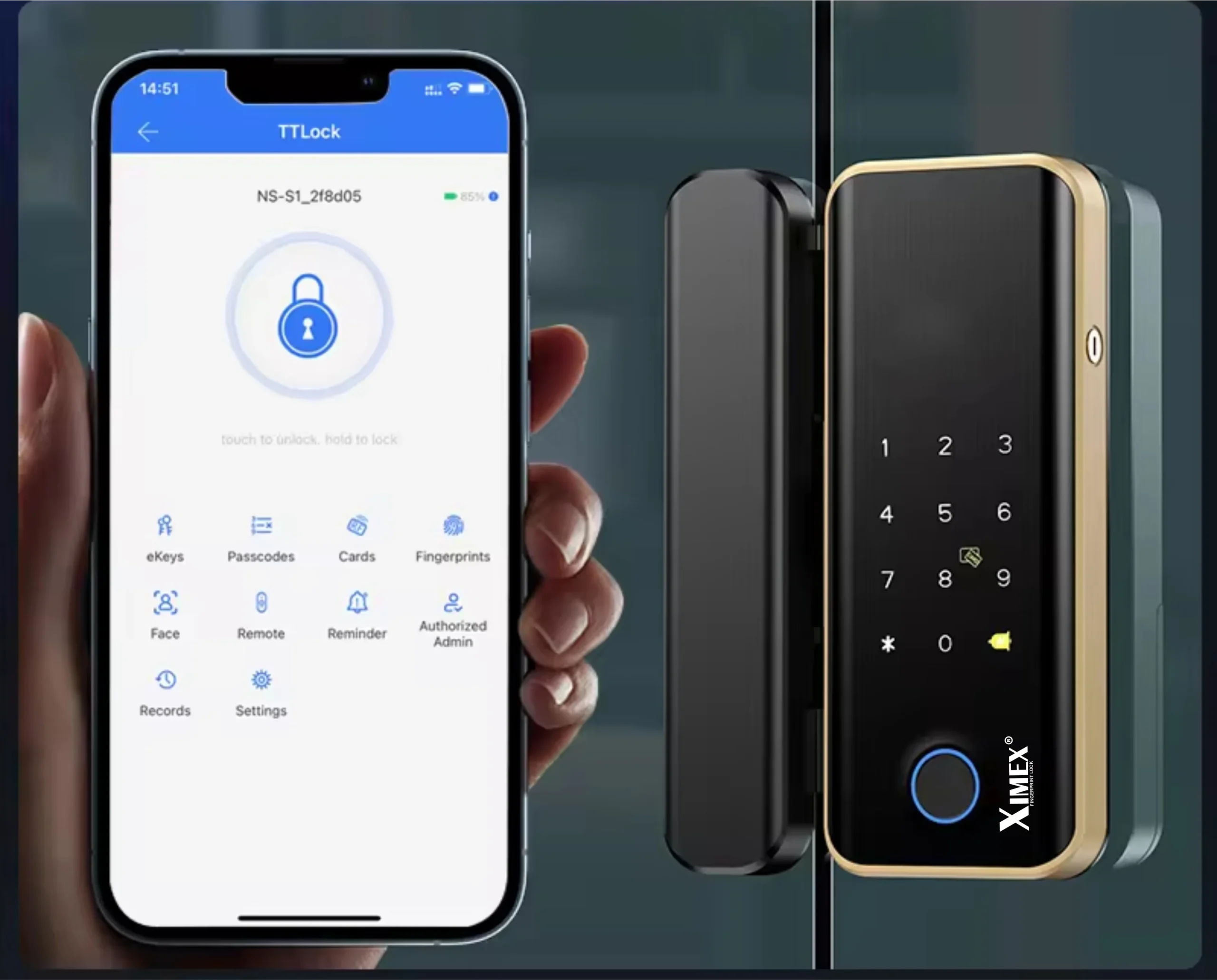 Khóa Vân Tay Cửa Kính XIMEX G05_3 Khóa Vân Tay Cửa Kính XIMEX G05